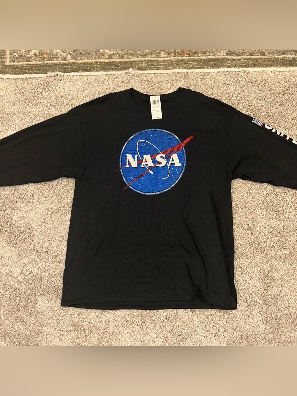 NASA Men's Cotton Knit Embroidered Logo Graphic Long Sleeve Tee Black XL A425